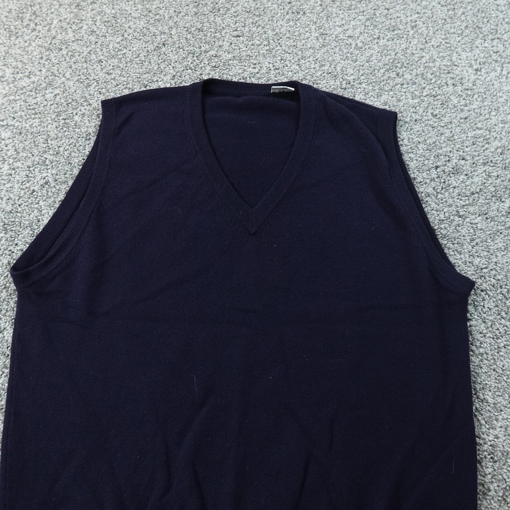 VTG Sweater Vest Mens L Blue Cashmere V Neck‎ Grandpa Academia Knit Sleeveless